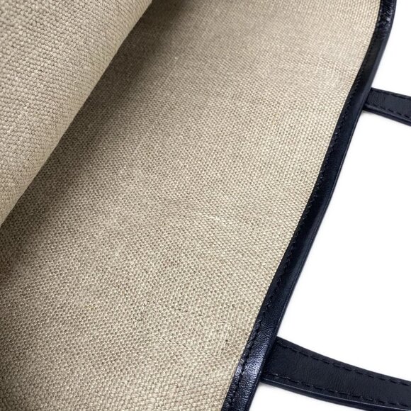 Auth SAINT LAURENT PARIS Teddy 551595 Cream Black Linen Canvas Leather Tote Bag - Picture 12 of 16